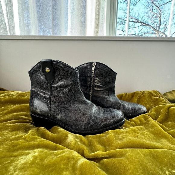 NOAT Cowboy Ankle Boots Metallic Black Silver, US 10 - Picture 1 of 6